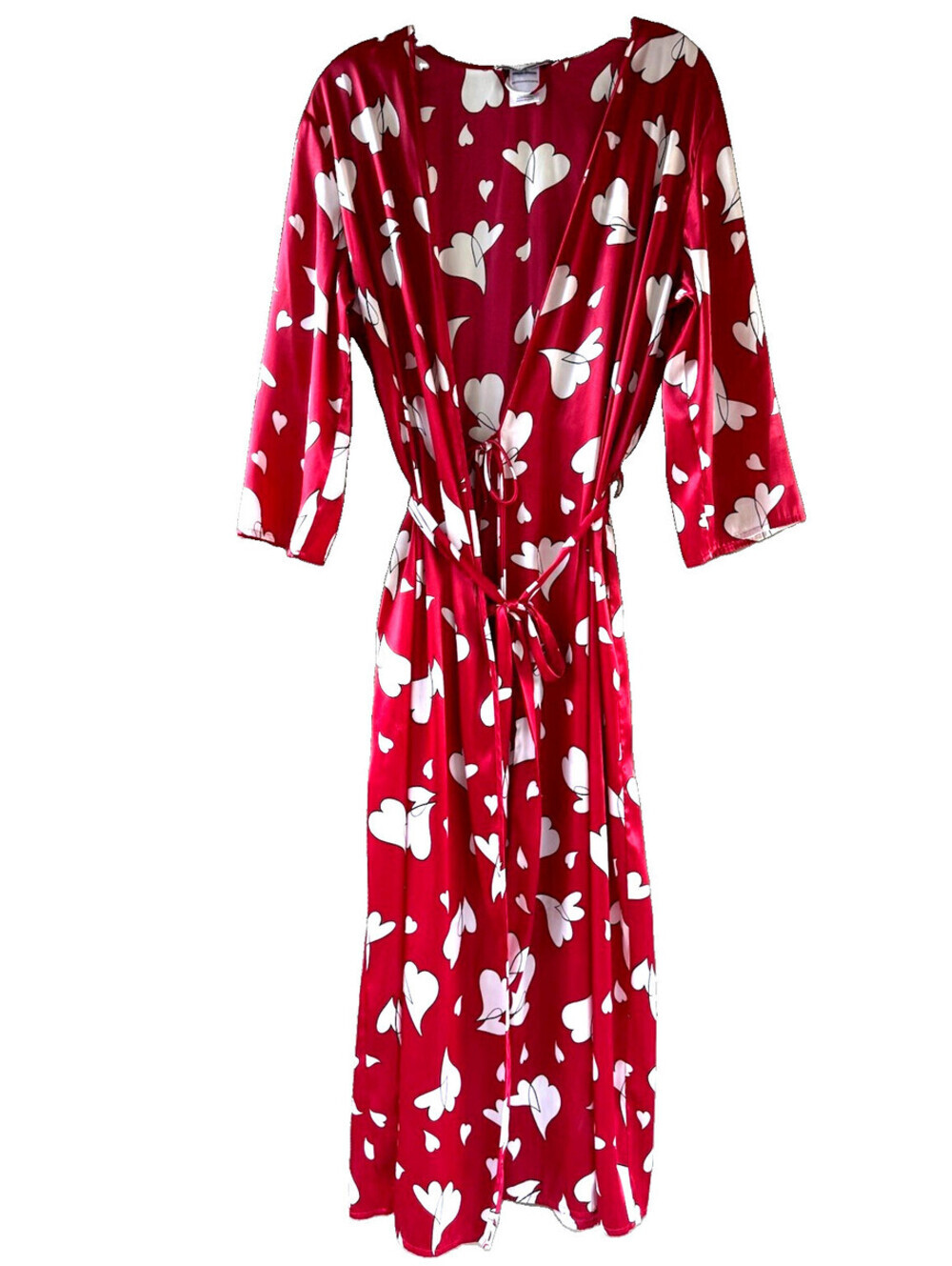 Intimo Donatella Sexy Satin Women's Robe Gown Red White Valentines Hearts Sz M